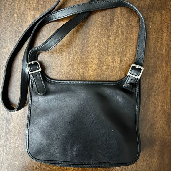 Coach Small Black Leather Crossbody Bag – Silver Buckles – Adjustable Strap - Picture 1 of 9